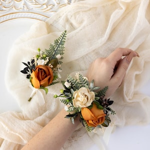 Boutonniere for wedding Burnt orange boutonniere Groom to be Groomsmen buttonhole flowers for jacket Silk real touch floral boutonniere