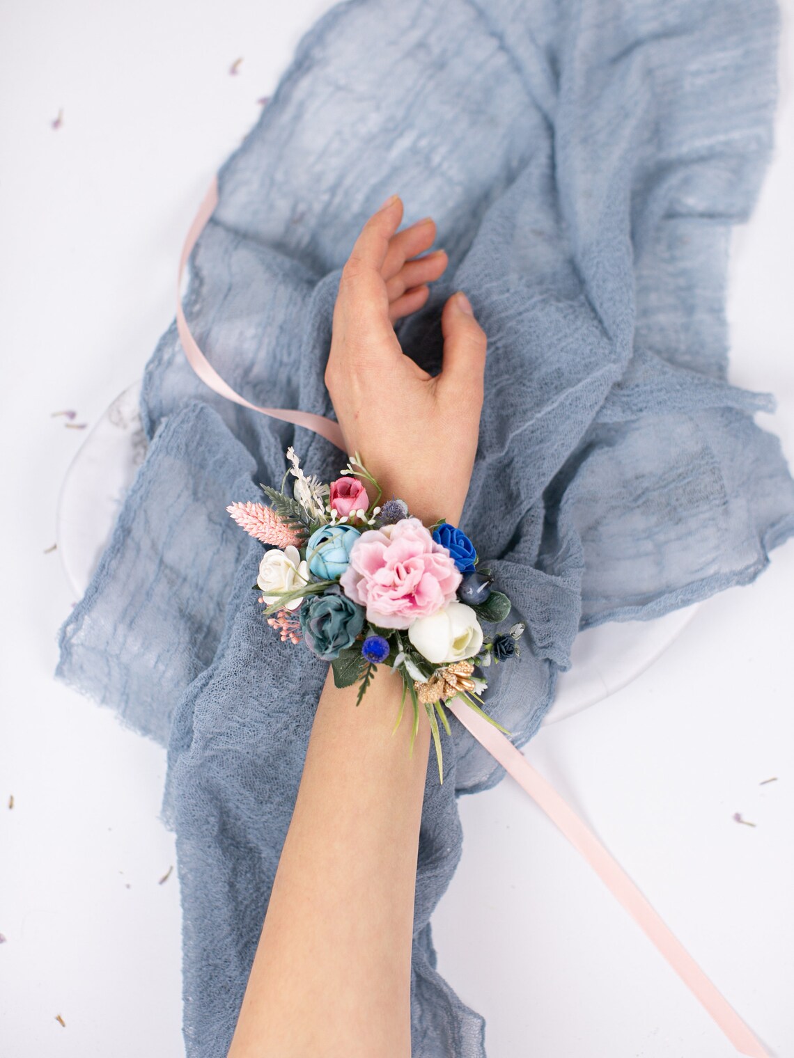 Flower Wrist Corsage Pale Pink Wrist Corsage Bridesmaid - Etsy