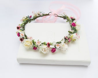 Toddler flower crown, Blush floral headpiece, Flower girl crown, Bridesmaid flower headband, White flower crown, Bride floral crown