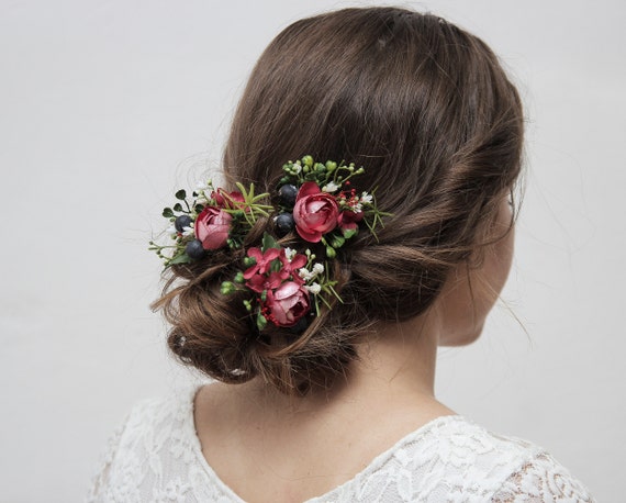 Bridal Hair Pins Hair Pins Cerise Pink Navy Flower Hair Pin Etsy