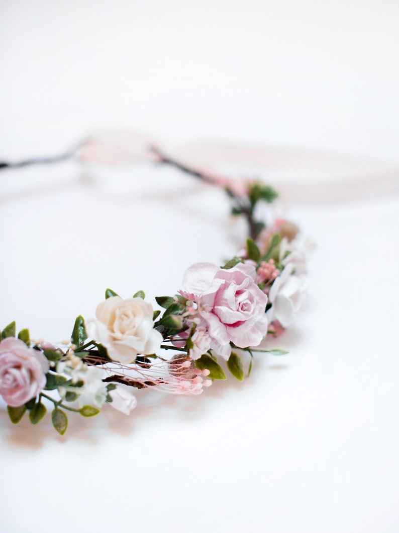 Pink flower hairpiece Bridesmaid headpiece Flower girl crown Blush hairpiece Bridal flower crown Boho floral crown Wedding headpiece