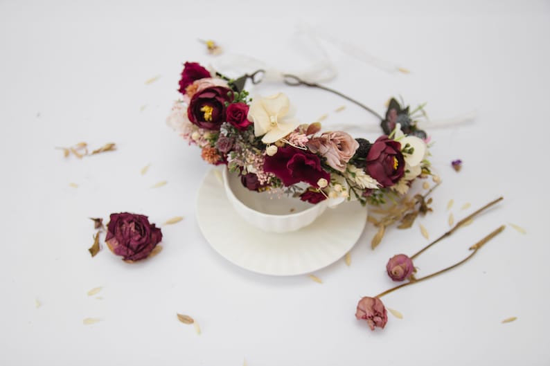 Burgundy hairpiece Bridal headpiece Flower crown Wedding Etsy