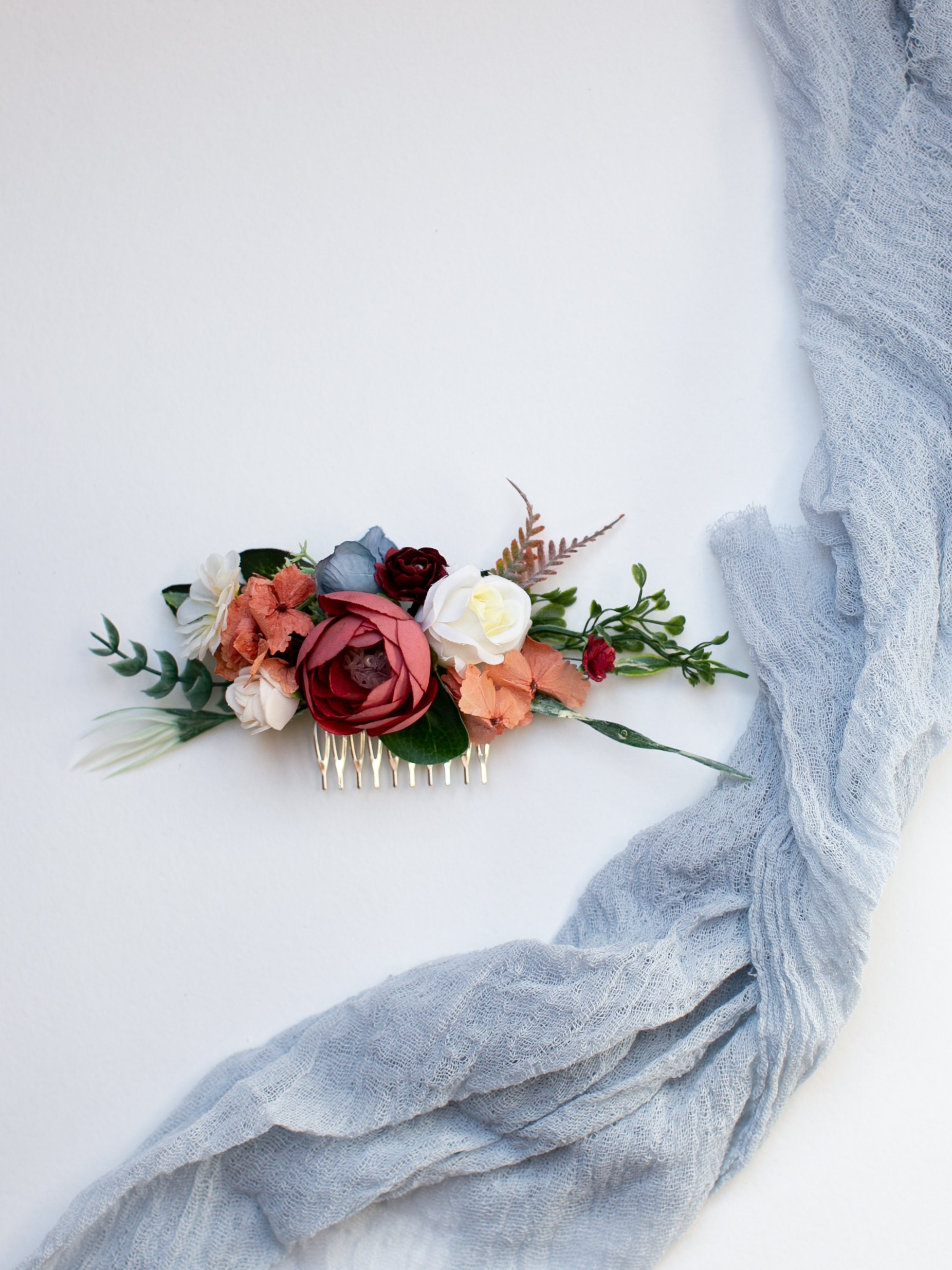 89 Dried flower comb /フラワーコーム青紫 × オレンジ