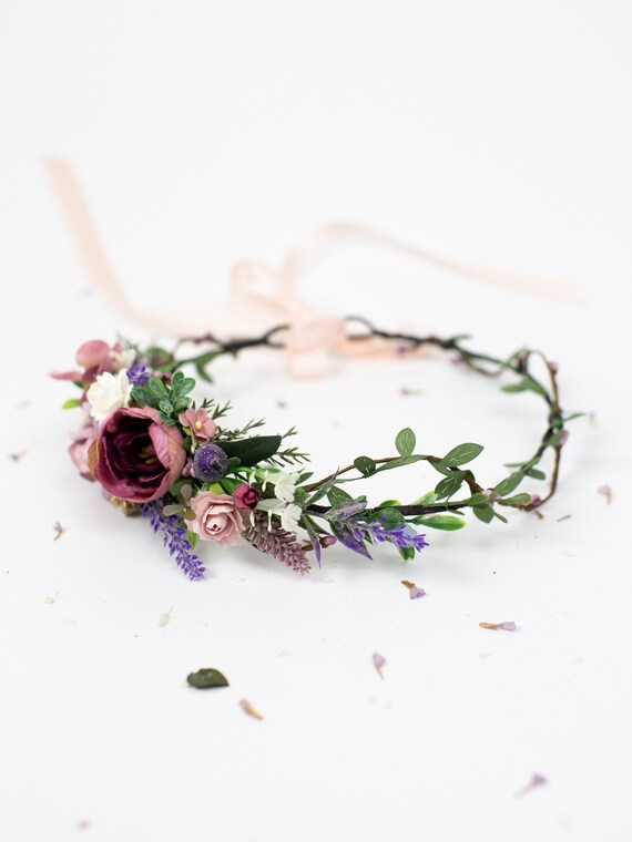 Modieus Morse code Voorspeller Boho bloem kroon Lila bloemen kroon Mauve bloem kroon - Etsy België