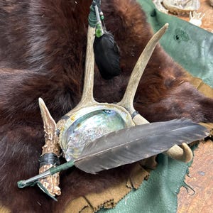 abalone shell smudge bowl/ deer antler