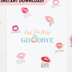 Kiss the Miss Goodbye Printable | Bachelorette Signs | Bachelorette Party Decor | Lipstick Kiss Frame | Tropical Bach | Kisses for Mrs Luau