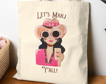 Let's Mahj Y'all Mahjong Tote - Funny Mahjong Decor, Mahj Group Host, Mahjong Gift for Women, Cute Mahj Tote