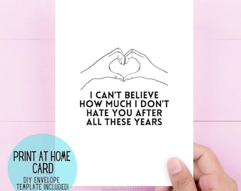 Carte de Saint-Valentin imprimable amusante | Carte d'anniversaire de mariage | Carte numérique | Carte de Saint-Valentin drôle | Je t'aime carte | 1 an d'anniversaire
