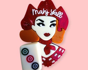 Cowgirl Mahjong Acrylic Pin | Mahjongg Brooch | Mahjong Gift for Friend | Mahjong Jewelry