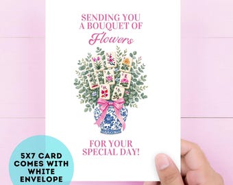 Funny Mahjong Flower Birthday Card (5x7 with Envelope)