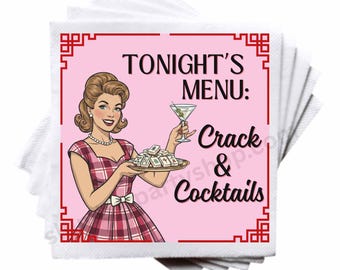 Funny Mahjong Cocktail Napkins: "Tonight's Menu Crack & cocktails" - 30-Pack