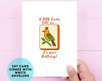 Funny Mahjong Bird Tile Birthday Card (5x7 with Envelope)