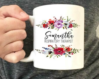 Personalized Respiratory Therapist Mug: Floral Design, RT Gift