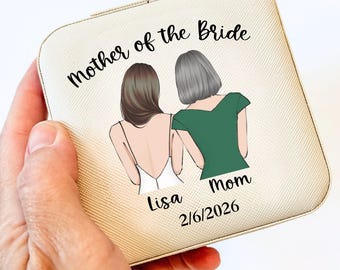 Personalized Mother of the Bride Jewelry Case – Custom Name Travel case with Mom Daughter, Mom Jewelry Wedding Gift for Mom