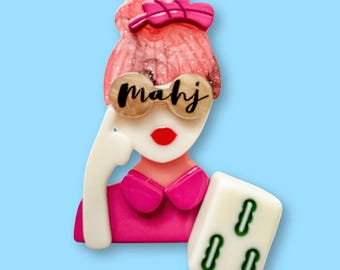 Mahjong Acrylic Pin | Mahjongg Brooch | Mahjong Gift for Friend | Mahjong Jewelry