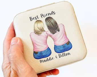 Personalized Sisters Jewelry Box gift  – Custom Travel Jewelry Case, Gift for Sister, Birthday Gift for Sister, Mini Travel Case