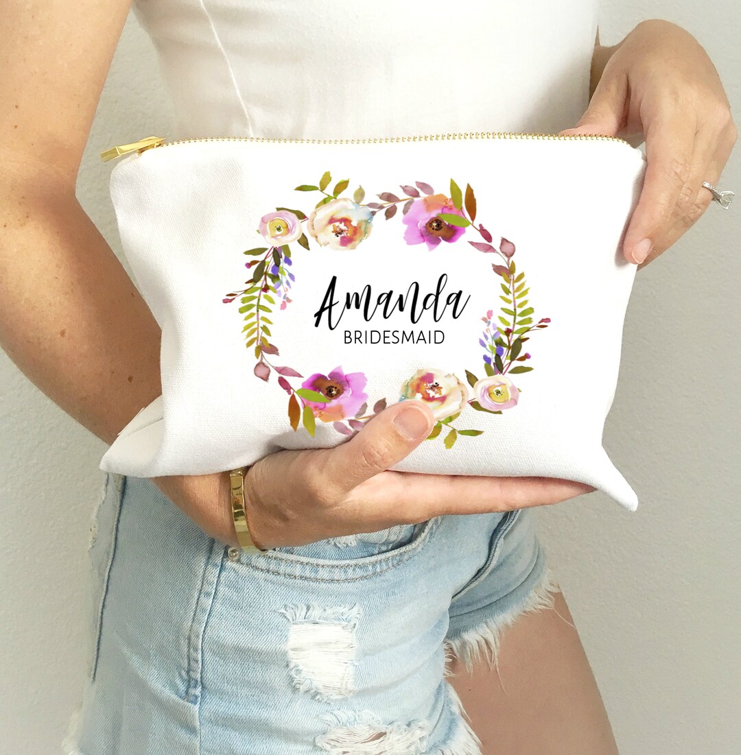 Bridesmaid Makeup Bag Bridesmaids Gifts Bridesmaid Name Etsy