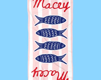 Custom Name Sardine Beach Towel: Portugal Fish Design