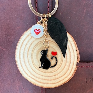 Wooden Black Cat Bag Charm