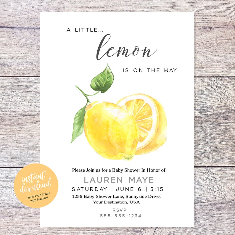 Little Lemon Baby Shower Invitation Lemon Baby Shower Etsy