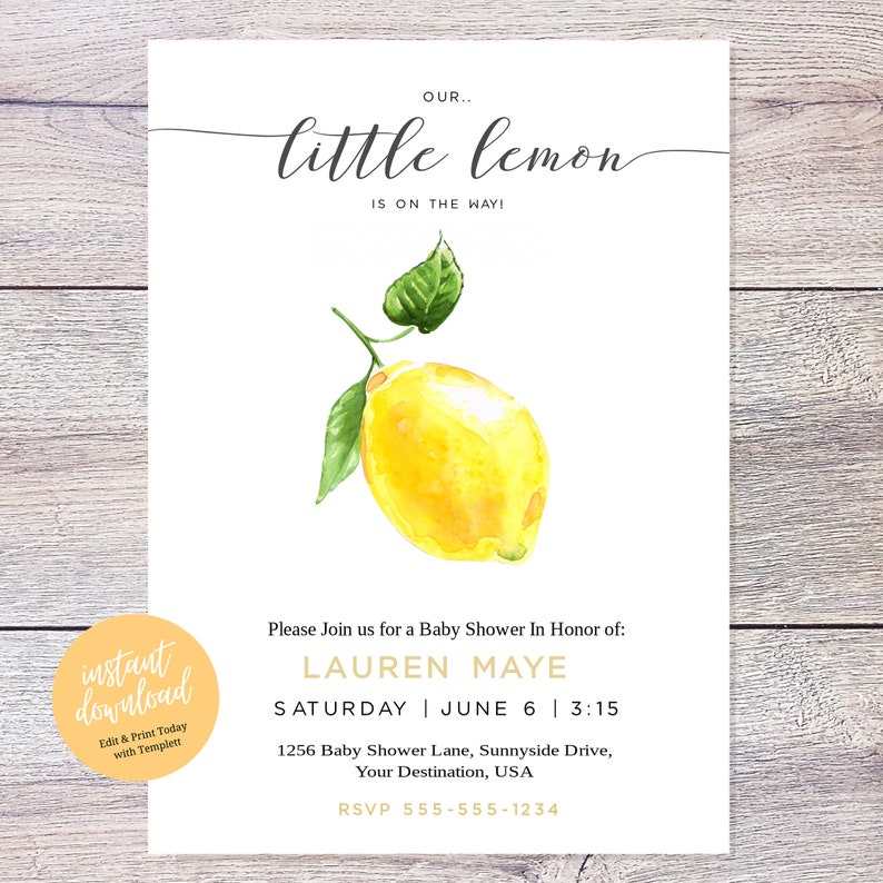 Boho Lemon Baby Shower Invitation Lemon Baby Shower Etsy