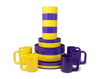 Purple and Yellow Dinnerware by Vignelli for Heller - Service for 6