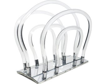 Vintage 1960s Lucite & Chrome Magazine Rack by Dorothy Thorpe