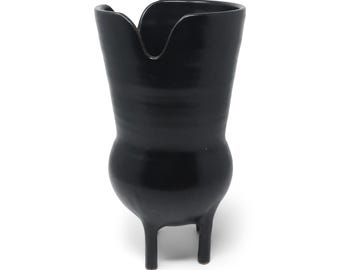 1990s Italian Bucchero Ceramic "Gubbio" Split-Rim Vessel by Gio Ponti for Neoponti/Costantino