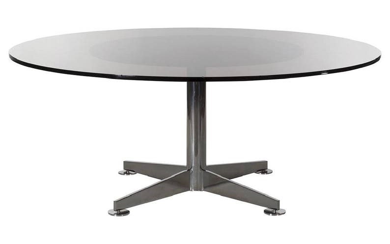 Mid Century Smoked Glass Chrome Dining Table
