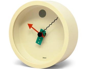 1980s White Postmodern Wall Clock by Shohei Mihara for Wakita