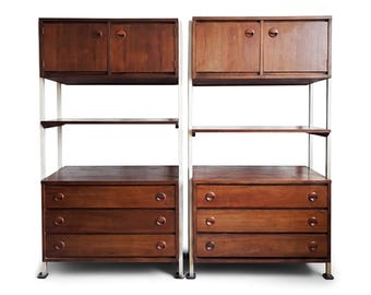 Pair of Mid Century Modern Walnut Wall Units by Stanley
