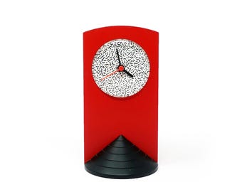 1980s Memphis Style Red Triangle Base Desk Clock