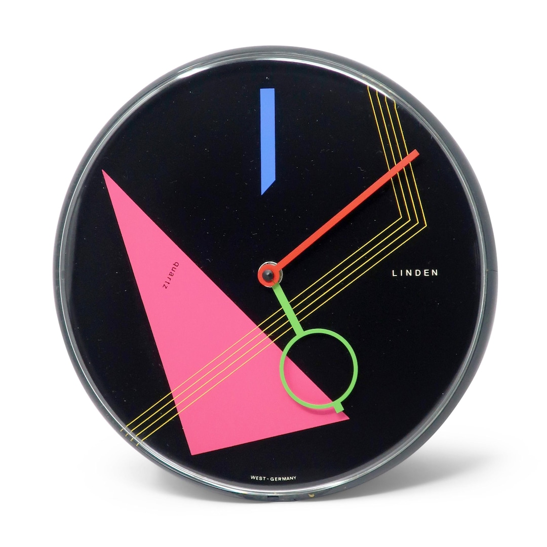 1980s Postmodern Black Wall Clock by Linden - Etsy