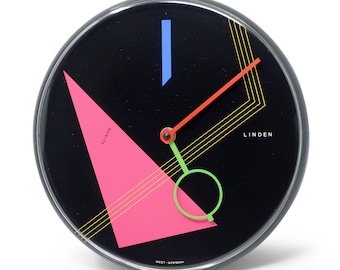 1980s Postmodern Black Wall Clock by Linden