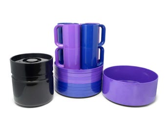 Blue, Purple and Black Massimo Vignelli for Heller Dinnerware - Set of 18