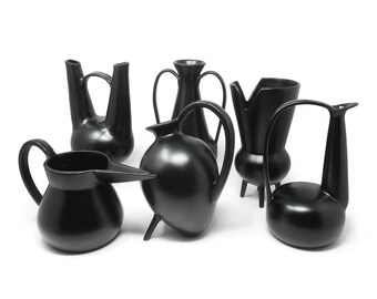 Set of Six 1990s Italian Bucchero Ceramic "Gubbio" Vessels by Gio Ponti for Neoponti/Costantino