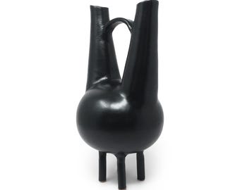 1990s Italian Bucchero Ceramic "Gubbio" Twin-Neck Vessel by Gio Ponti for Neoponti/Costantino