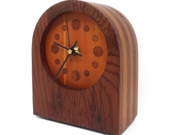 1970s Handcrafted Laminated Wood Desk Clock