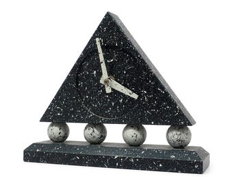 1980s Triangular Black Splatter Paint Desk Clock