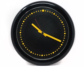 1980s Postmodern Black and Yellow Rexite Zero 980 Wall Clock