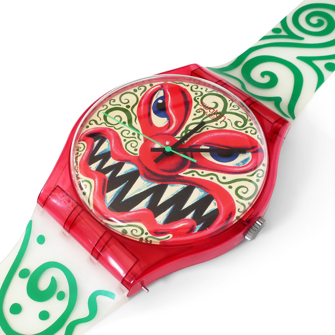 1993 monster Time Wristwatch Wall Clock by Kenny Scharf for Swatch Etsy
