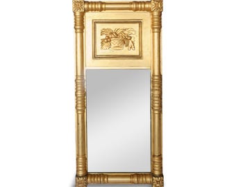 19th Century Giltwood Mirror with Rosette Corners and Fruit Panel