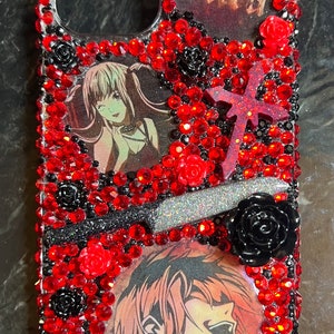 Absolutely Stunning Red and Black Rhinestone Death Anime Decoden Creepy Cute Themed iPhone 13 Case
