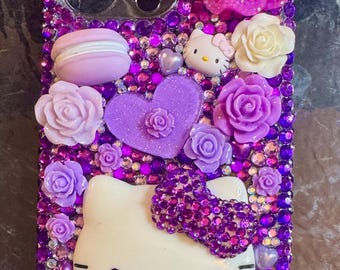 Rhinestone Kitty iPhone 15 Pro Max Case: Hello Purple Lavender