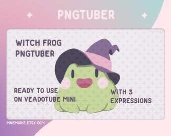 PNGTuber Hexenfrosch mit 3 Ausdrücken für deinen Twitch Stream | Netter und gemütlicher Pastellcharakter