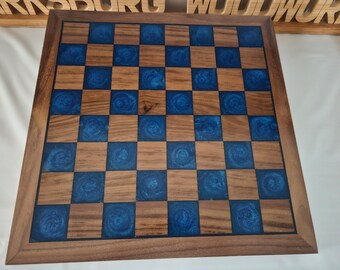 Walnut and Royal Blue Resin chess board