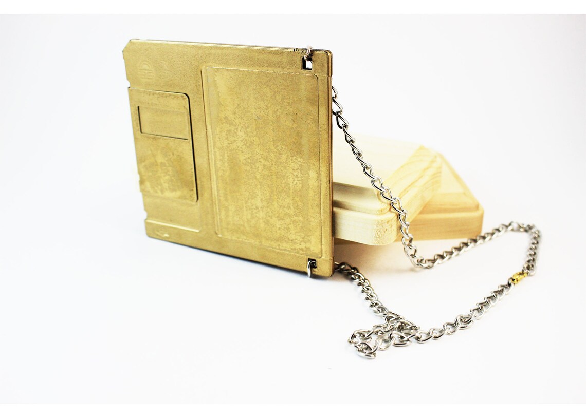 Gold Floppy Disk Necklace // Floppy Disk Jewelry Found Object Etsy