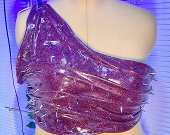Women’s Resin Wet Look Tank Top - Resin Top - Crop Top - Spike Pink - Corset - Coachella Outfit - Festival Outfit