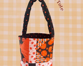 Patchwork Pumpkin Trick-or-Treat Tote | Reusable Halloween Candy Bag | Handmade Halloween Bucket | Heirloom Trick-or-Treat Bag