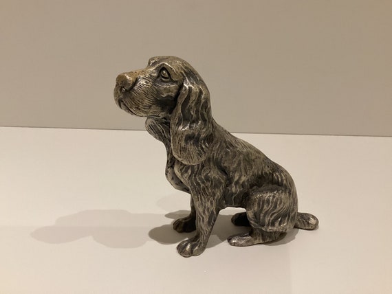【当店限定販売】 大型コーカー スパニエル犬の置物 (1930 年代) 銀メッキの 置物